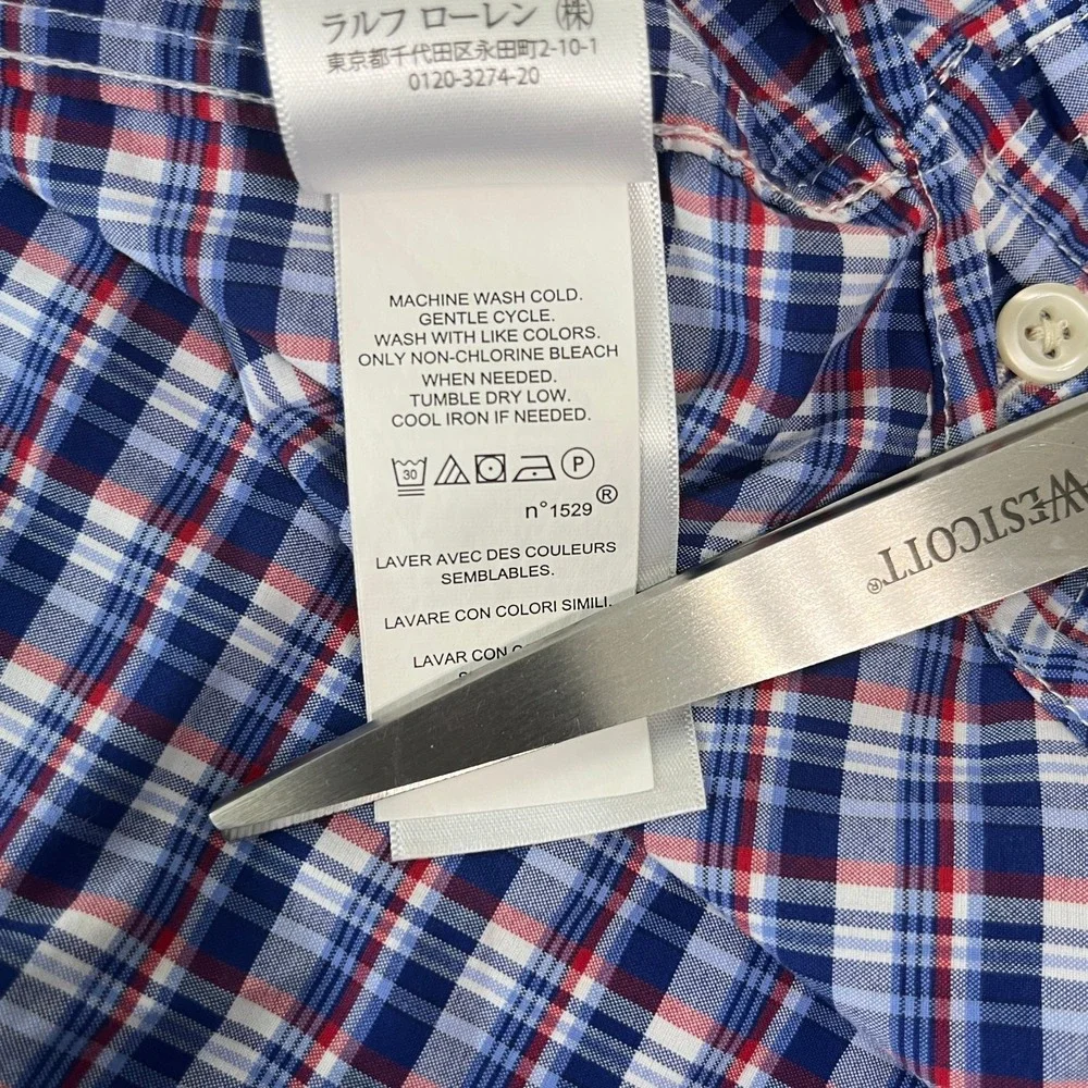Ralph Lauren Performance Shirt Boys Medium 10-12 Blue Plaid Button Down Casual